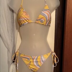 Vibrant Yellow and White Bikini Set